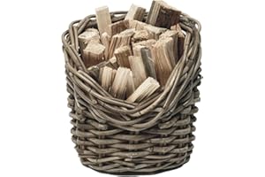 Ivyline Round Kindling Basket in Natural Wicker - Durable Firewood Storage Box - Elegant Fireside Accessory - H24 x W24 cm