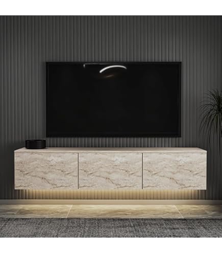 Forme Meuble TV en mélaminé travertin Vanguard avec support élégant 160x42 cm XL