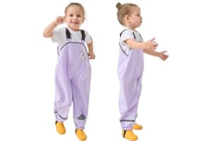 Domueay Kids Rain Trousers Girls Boys Rain Dungarees Waterproof Bib Overalls Lightweight Unisex Animal Pattern Mud Dirty Proof Pants with Reflective Strip Children Rainwear for 2-7 years