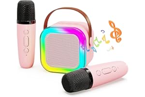 Karaoke Machine for Kids, Portable Bluetooth Speaker with 2 Wireless Microphones, Hassokon Karaoke Toys with LED Light, Gifts for Kids Age 3-18,Boys,Girls, Adults, Party, Home, KTV, Travel (Pink)