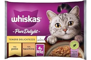 Whiskas Pure Delight Tenere Delicatezze, 1+ Anni, Cibo Umido per Gatto, 13 Confezioni ognuna da 4 Bustine da 85g (52 Bustine in Totale)