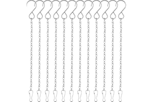 FEPITO 12 Pack Hanging Chains, 10 inch Hanging Basket Chains, Garden Plant Hangers Metal Chains with Hooks Clips for Bird Feeders, Wind Chimes, Lanterns, Planters, Decorative Ornaments