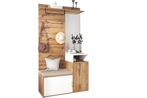 KecDuey Garderoben-Set,Wandgarderobe mit Spiegel, Schuhschrank, Wandgarderobe, Sitzbank und Kleiderhaken