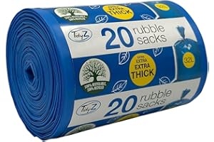 20 TidyZ Heavy-Duty Rubble Sacks. Made from 100% Recycled Plastic. Extra Strong and Thick Builders Bags. For DIY Construction, Building Site Debris, Garden Waste. 32L Blue Waste Bags