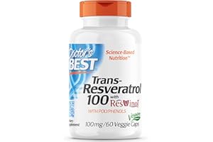 ‎DOCTOR'S BEST Doctor's Best, Trans-Resveratrol 100 mit ResVinol, 100mg, 60 vegane Kapseln, Laborgeprüft, Glutenfrei, Sojafrei, Vegetarisch