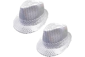 FUIPVGI Pailletten-Hut, Glitzer-Jazz-Mütze, Disco-Hut, Hip-Hop-Paillettenhut, Kostüm, Pailletten-Fedora-Hut, Gangsterhut, für Jazz-Tänzer, Rapper, Cowboy, Karneval, Retro, 70 Mottoparty, 2 Stück