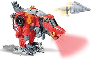 Vtech Switch and Go Dinos Fighter Velociraptor - Dino Car Transformer - 2-in-1 Toy with Dino Voice, Sound and Light Effects - With Launcher - For Children Aged 3-8 Years