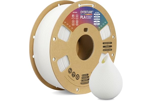 OVERTURE PLA Filament 1.75mm, 1kg Bobine (2.2lbs) 3D Drucker PLA Filament, Précision Dimensionnelle +/- 0.02mm (Blanc)