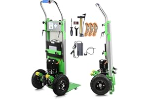 Afitdon - Carretilla eléctrica (1250 W, capacidad de carga de 408 kg, para escaleras y bajadas, con cuerda de seguridad y bomba de aire, color verde