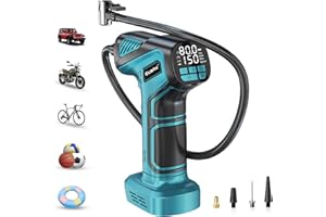 Ecarke Compresseur sans fil 18V compatible Ma kita – Pompe à air portable avec écran numérique, tuyau prolongateur et embouts – 10 bar max, idéal voiture, vélo, moto, ballon – Sans batterie