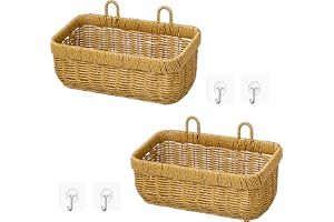 2 styck Flätad väggmonterad korg med handtag Hängande korg av rattan Förvaring