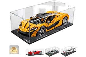 ELEPURE Vitrina Expositora para Lego 42172 McLaren P1 42143 42096 42156 42115 Coche Colecciones, Expositor Cajas Transparente Grande Vitrina Acrílica con Base de Madera-Plástico, Interior Negro 60x30x20cm
