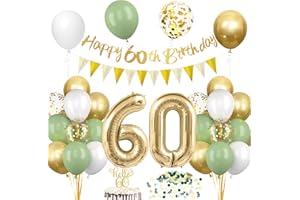 EPOKUS 60. Geburtstag Deko: Salbeigrüne Tortendeko mit Luftballon und Girlande, Avocado Grüne Konfetti Ballon für Party Deko