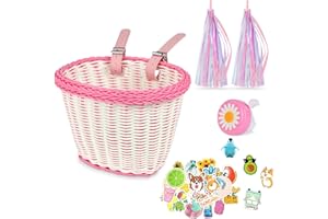 Flintronic Cestino Bici Bambino, Tessuto a Mano Bambini Cestino in Vimini per Bicicletta, Cestino per Bici per Ragazze Ragazzi Bambini, con Accessori per Bici
