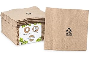 BIOZOYG Tovaglioli organici ecologici realizzati con carta riciclata I Tovaglioli di carta di alta qualità 20 x 20 cm I 200 pezzi di tovaglioli da cocktail non sbiancati, biodegradabili