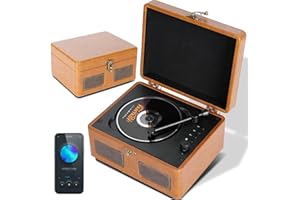 Kocusu Portable CD Player with Speakers,Retro CD Player with Remote Control Support AUX,USB,AUX, Bluetooth, Rechargeable for Home,Working,Travel,Study (Brown)
