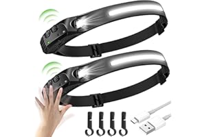 SerDa-Run 2PCS LED Head Torch, USB Headlamp 350 Lumens COB LED Headlight 80g Motion Sensor Headtorch with IPX4 Waterproof for Kids Adults, Running, Camping, Hiking, Fishing, Hunting, Climbing