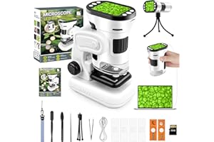 NZQXJXZ 3-in-1 Mikroskop für Kinder und Erwachsene, 200-1000X Wiederaufladbares Digital Mikroskop für Foto und Videoaufnahmen, Tragbares Minimikroskop mit 2,0 Zoll HD-Bildschirm und 32G-TF-Karte