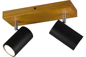Trio Leuchten Spotbalken Marley 812400232, Metall Schwarz matt, Holz, exklusiv 2x GU10