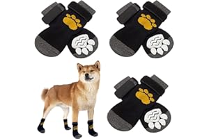 AMOMYDOG Calze per Cani, 6 Pezzi Calzini Antiscivolo per Cani Gatti, Protezione Zampe Cani con Fondo in Gomma e Cinghie Regolabili, Controllo Trazione per Interni per Cane Gatto (M)
