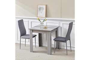 Pantanal Square Dining Room Set for 2, 75cm Grey Dining Table with 2 Grey Fabric Dining Chairs, 3-Piece Kitchen Table Set Dinette Set for Small Apartments, Space Saving Home Kitchen Furniture