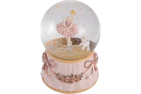 Dreamwizor Ballerina snöglob spelar Greensleeves musik balettdansande flicka med kattunge roterande mekanisk och musikalisk snöglob 10 cm
