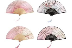 AUPAWDY 4 pcs Damen Handfächer Bambus Fächer Handfächer Fächer Hand Folding Fans mit Quaste Handheld Faltfächer für Damen Ausgehöhlten Fans Vintage Folding Fans für Wanddekoration, Geschenke, Hochzeit
