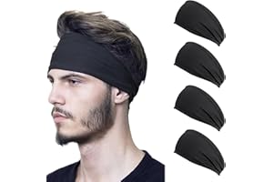 Mezrkuwr 4 fasce per capelli sportivi, ad asciugatura rapida, fascia elastica per uomo e donna, per corsa, calcio, yoga, fitness, unisex, Nero , L