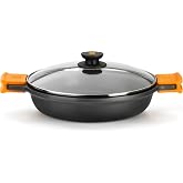 BRA Efficient | Low Casserole Dish 40 cm, Cast Aluminum, Non-Stick | Includes glass lid and removable silicone handles, suita