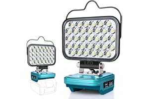 EDTRAN Cordless LED Work Light for Makita 18v Battery,Flood Lights for Makita Light 48W Compact Lighting,Portable Spotlight with Type C & USB Fast Charge PD 3.0/18W (No Battery) (Brown)