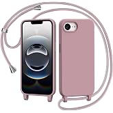 AOMYKE iPhone 16e/iPhone 17e Case with Rope, Liquid Silicone Case with Lanyard Adjustable Hanging Strap Necklace Strap Phone