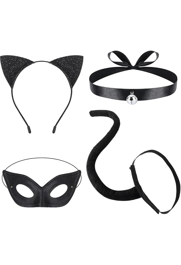 Masque Et Collier Chat En Cuir PU - Style Mystique Noir - Parfait Pour Halloween, Fêtes Déguisées Et Soirées Adultes