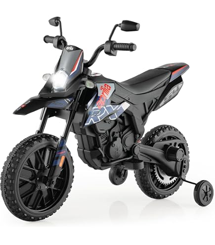 Moto Elettrica Per Bambini LT922 Aprilia Tuono 12V Ruote Di Supporto Luci Suoni