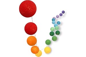 ‎CREATIVECOTTON CREATIVECOTTON LED Lichterkette mit Cotton Balls inkl. Timer und Dimmer (20 Kugeln, Regenbogen)