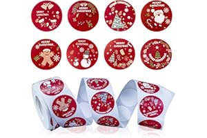 LYINUR Christmas Stickers for Card Making 500 Pcs, Christmas Labels Stickers for Crafts Presents, Merry Christmas Xmas Stickers Roll Scrapbooking Adhesive Sticker for Gift Party Envelope Decoration