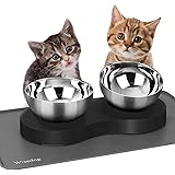 Ciotole per cani e gatti rialzate inclinate: ciotola per gatti rialzata con 1 tappetino in silicone e 2 ciotole in acciaio in