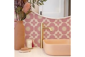 Alwayspon Tile Sticker, Pink Self Adhesive Stick on Tiles Transfer Sticker for Bathroom Kitchen, Splashback, Peel and Stick Vinyl Floor Wall Tiles Sticker, 10PcsX20cm/8inch