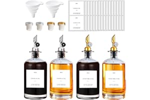 TEGOVE 4pcs Bouteille Huile Olive avec Bec Verseur,Distributeur d'huile 500ml,Bouteille d'huile et Vinaigre pour la Cuisine,Bouteille D'huile en Verre,Distributeur Automatique D'huile et de Vinaigre