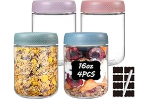 twoant Lot de 4 Bocaux Hermétiques en Verre de 500ml Avec Couvercles, Pour Avoine, Collation, Pudding, Yaourt, Céréales, Salade, Préparation des Repas, Contrôle des Portions, Bols Hermétiques Avec