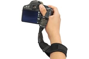 Courroie de Poignet pour caméra USA Gear - Courroie d'appareil Photo en néoprène avec Support Confortable et Boucles à dégagement Rapide - Compatible avec Canon, Nikon, Sony et Autres (Noir)