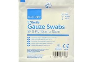 Blue Dot BP 8-Ply Sterile Gauze Swabs 5-Piece Set, 10 cm x 10 cm Size