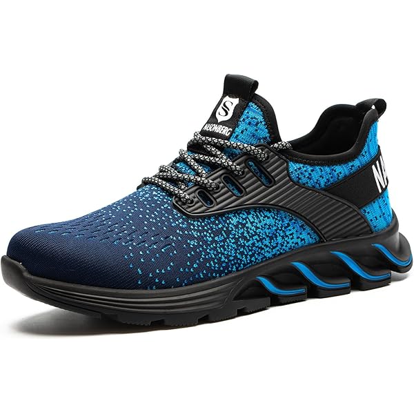 SPIEZ Veiligheidsschoenen voor Dames en Heren – Lichtgewicht, Ademend, Composiet Neus, Slipvast, Metaalvrij, Werkschoenen voor Magazijn, Keuken, Dagelijks Gebruik – Zwart/Blauw – Maat EU 45