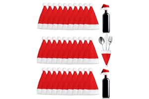 YUKIYI 36 Stücke Nikolausmütze Klein Rot Mini Weihnachtsmützen Deko Weihnachtsmannmütze Besteckhalter Weihnachtsmütze Kinder Bestecktasche Weihnachten Für Tasse Besteck Flasche Xmas Party Tischdekoration
