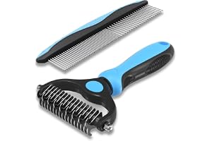 2 stycken Hundborste, Hund- och kattborste, husdjursborste, Groomingverktyg för husdjur, Rostfritt Stål, TPR Handtag, 2-i-1 Kam & Mattelösare – Tar Bort Lössittande Hår, Tofsar och Knutar