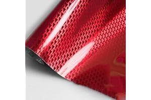 JOYFAN Carbon Fiber Vinyl Wrap, PET High Gloss Chrome Wrapping Film, Auto Car Sticker Decal Sheet, Aircraft Pattern Self Adhesive DIY Plated Paint Replacement Wrap Cover Roll (red, 30cm*100cm)