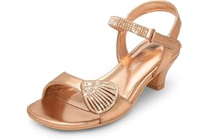 DREAM PAIRS Girls Sandals Ankle Strap Square Toe Low Heel Crysta Shell Wedding Party Flower Dress Shoes