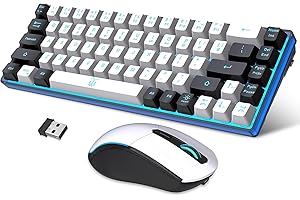 Snpurdiri 60% Wireless Gaming Keyboard and Mouse Combo,Ice Blue Backlit Rechargeable 2000mAh Battery,Mini Mechanical Feel Anti-ghosting Keyboard + 6D 3200DPI Mouse for Gaming, Office(White-Black)
