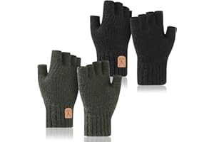 FRIUSATE 2 Pair Thermal Fingerless Gloves for Women and Men Winter Warm Half Finger Gloves Plush Knitted Glove for Outdoor, Driving, Working, Running, Cycling