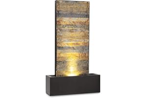 ‎BLUMFELDT blumfeldt Raincastle Gartenbrunnen für drinnen und draußen Allround Edition - stetiger Wasserumlauf, extralanges 10 m Netzkabel, 12 LEDs, 8 W Pumpe, Schutzart: IPX8, 10 kg, Graphitgrau