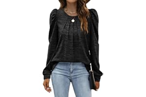 Sampeel Womens Long Sleeve Tops Ladies V Neck Sweatshirts Puff Sleeves Jumpers Loose Fit Tunic Ruffled Cuffs